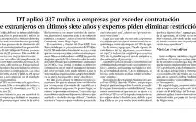 DT aplicó 237 multas a empresas por exceder contratación de extranjeros en últimos siete años y expertos piden eliminar restricción